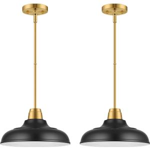 Black and Gold Pendant Lights Kitchen Island, 2Pack Matte Black Pendant Lighting Gold Modern Metal Hanging Ceiling Light Fixture for Dining Room Restaurant Sink (D:12in/2PC)