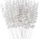FEQO 36 Pcs White Eucalyptus Stems Artificial Leaves Faux Eucalyptus Stems Branches 15 inch for Wedding Bouquet Home Decor