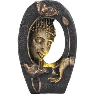 TERESA'S COLLECTIONS Water Fountain Outdoor with LED Light and Pump for Garden Decor,Floor Buddha Statue Resin with Waterfalls,Tall Zen Garden Statues for Yard Decor Housewarming Gifts for Mom 19.3" (Large)