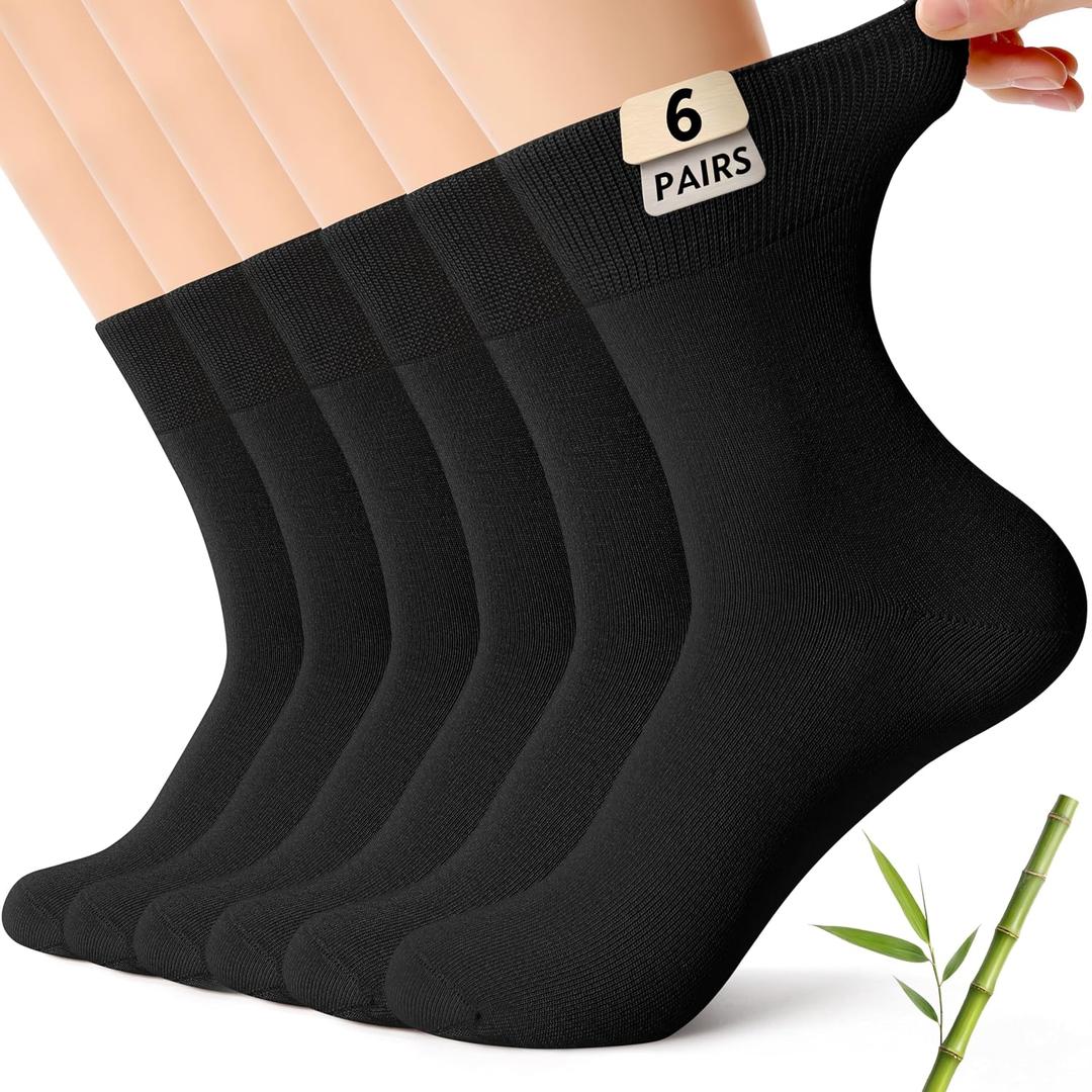 CS CELERSPORT Womens Soft Bamboo Rayon Mini Crew Socks, Thin Breathable Trouser Dress Casual Ankle Socks 6 Pairs, Medium 