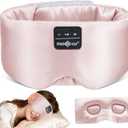 MUSICOZY 3D Silk Bluetooth Sleep Mask Headphones, Mulberry Silk Eye Mask with Ultra-Thin Wireless Speakers, Bluetooth 5.4 Sleeping Headphones for Side Sleepers, Music Sleep Mask Gifts for Men Women (Pink)