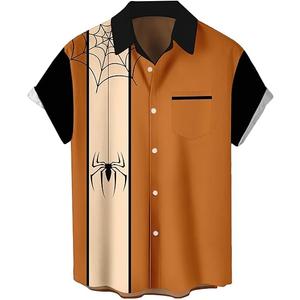 WHO IN SHOP Men's Halloween Shirts Cute Scary Horror Short Sleeve Button Up Shirt (X-Large)