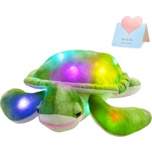 Glow Guards 14'' Light up Sea Turtle Stuffed Animal Ocean Life Soft Plush Toy Pillow with Lullabies LED Night Lights Children's Day Birthday Gifts for Toddler Kids (Green 2)
