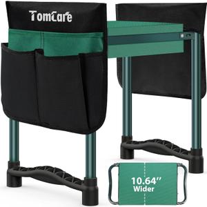 TomCare Garden Kneeler and Seat 10.64 Wider Larger Soft Kneeling Pad Garden Bench with 2 Large Tool Pouches Heavy Duty Garden Stool Foldable Tools Gardening Gifts for Women Men Gardeners (Green)