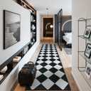 Beeiva Checkered Print Washable Rug Runners for Hallways Non Slip 2.5x10, Ultra Thin Black Kitchen Runner Stain Resistant Hallway Runner Rug 10 ft, Checkerboard Carpet for Bathroom Entryway Decor