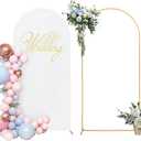 SuuWoee 6FT Wedding Arch Backdrop Stand and White Arch Cover, Gold Wedding Arch Stand Balloon Arched Frame White Cover for Birthday Party Wedding Ceremony Bridal Baby Shower Event Decor