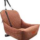 Wooaidagg Dog Car Seat for Small Dogs,Covered Soft Fabric and Fill in Memory Foam,Easy to Assemble and Fully Detachable,2 Clip-On Safety Leashes and Storage Pockets(Brown)