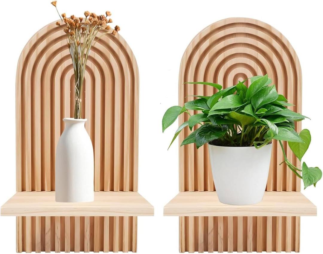 2 Pcs Boho Wooden Rainbow Wall Shelves,Floating Shelves for Wall, Rainbow Arch Boho Floating Shelves Bohemian Rainbow Hanging Shelf Wall Mount Book Shelf,Modern Boho Wall Shelf for Bathroom Decor