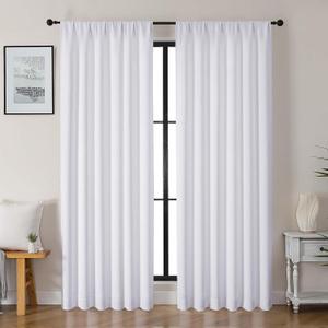 Gwine Pura White Curtains 84 inches Long for Bedroom, Light Filtering Thermal Insulated Noise Reducing Window Curtain for Living Room, Elegant Solid Soft Panel Drapes, Each 50Wx84L, 2 Panels