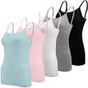 BQTQ 5 Pcs Womens Camisole Tank Tops Undershirt Spaghetti Strap Camisoles Pack, Small