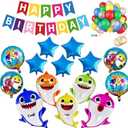 Shark Birthday Decorations Balloon Kit 52 PCS Shark Balloons XL 26" with Happy Birthday Banner, Star Foil Balloons and Latex Balloons for Kids Ocean Theme Birthday Party Supplies
