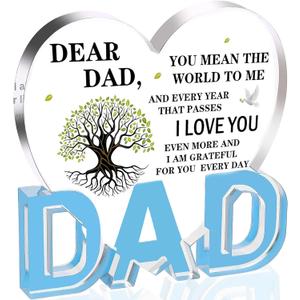Gifts for Dad, Dad Birthday Gift - Acrylic Heart Plaque 3.9  3.7  0.4inch, Dad Gifts from Daughter Son Wife, Memorial Gifts for Loss of Dad