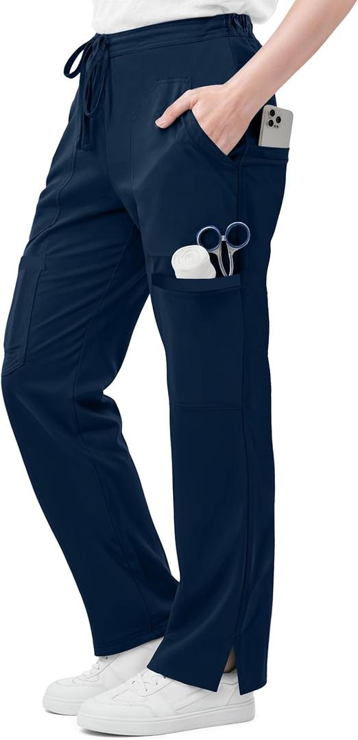 NY Threads Scrub Pants for Women Relaxed Fit, Mid Rise 5 Pockets Drawstring Womens Scrub Pants, 31 Inch Inseam (Small, Navy)