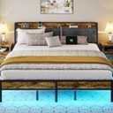 Liians King Size Bed Frame with USB Charging Station, Storage Headboard with Smart LED Lights, Metal Platform Bed Noise Free, No Box Spring Needed, Easy Assembly