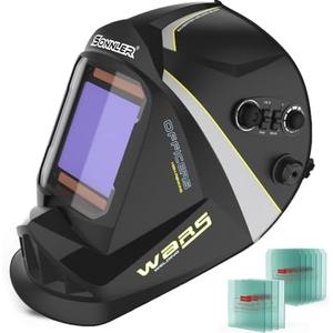 Welding Helmet Auto Darkening,SONNLER Large Viewing 3.94" *3.66"1/1/1/1 True Color Welding Helmet, Solar/Battery Power Welding Hood With 4 Arc Sensor,Wide Shade 4~5/9-9/13 Welding Mask For TIG MIG ARC Black