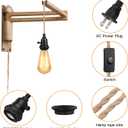 16.5FT Pendant Light Kit, Hanging Lights with Plug in Cord & Switch, Hemp Rope Swag E26 Socket Pendant Lamp, Extension Lantern Cable Vintage Farmhouse Industrial Retro DIY Decoration Fixtures