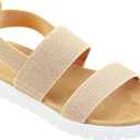 Vonair Girls Rainbow Sandals Open Toe Elastic Back Strap Comfortable Summer Sandals with Soft Rubber Sole, 5 Big Kid, Gold