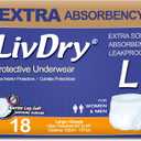 LivDry Adult Incontinence Underwear, Extra Absorbency Adult Diapers, Leak Protection, Large, 18-Pack