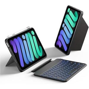 HOU Keyboard Case for iPad mini 7/6, 156° Adjustable Stand, Detachable Full Protective Case for iPad mini 7/6, 11 Shortcut Keys, 7 Color Backlight, Silicone PU, Multifunction, Bluetooth