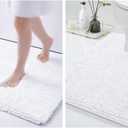 Smiry Luxury Chenille Bath Rug 30"x20" and U-Shaped Toilet Bathroom Rugs 24"x20", Extra Soft and Absorbent Shaggy Bathroom Mat Rugs, Machine Washable, Non-Slip Plush Carpet(White)