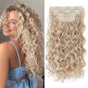 Curly Clip In Hair Extensions, 4PCS 20 Inch Honey Blonde Mixed Extensions Clip Ins, Lace Weft Short Curly Invisible Natural Hairpieces for Women