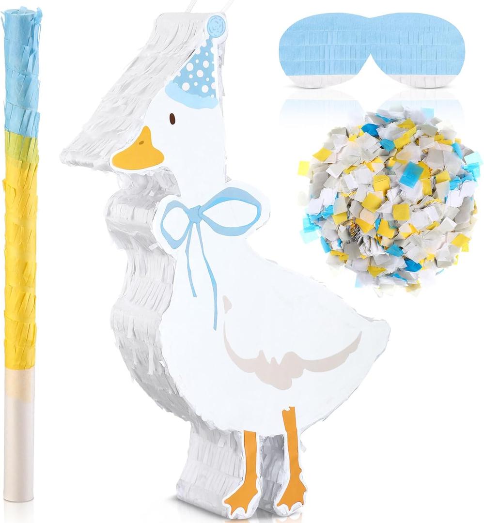 Silly Goose Birthday Party Decor Piata with Stick, Blindfold and Confetti for Blue Silly Goose Theme Birthday Baby Shower Nursery Decorations Gifts