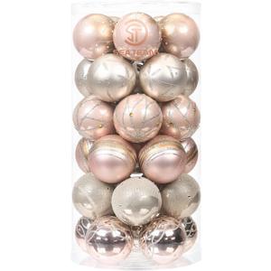 Sea Team 60mm/2.36" Set of Colorful Painted Sparkling Ornaments and Hanging Balls for Christmas Tree - 30pcs (Rose Gold)