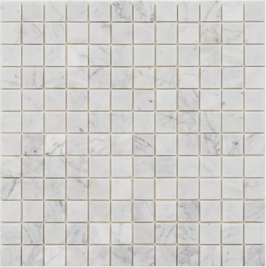 Peel and Stick Stone Backsplash, 5-Sheet Peel and Stick Stone Tiles 3D Marble Look Stick on Backsplash for Kitchen Fireplace (Square Carrara White)