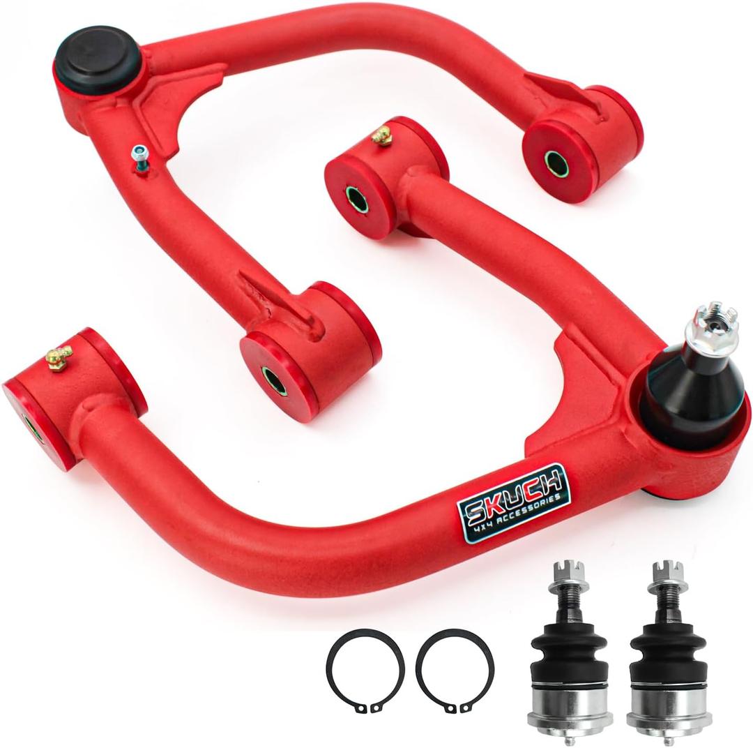 2-4" Lift Front Upper Control Arms for 2007-2021 Toyota Tundra, 2008-2022 Toyota Sequoia, Tubular Suspension Arms, PU Bushing, 2 Replacement Ball Joints, Wrinkle Red