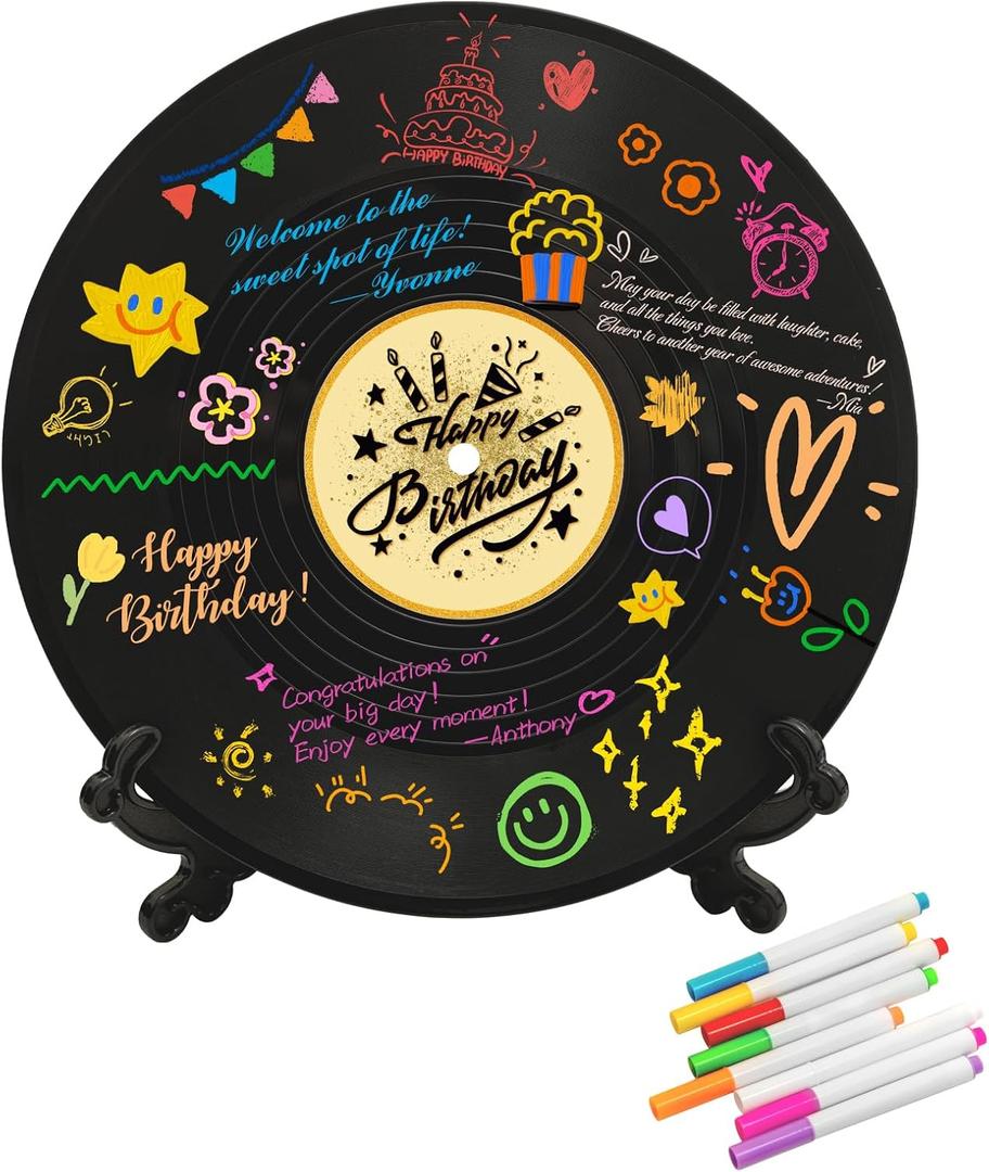 Vinyl Record Happy Birthday Decorations Guest Book Alternatives Feliz Cumpleaos Decoracion Party Supplies Favors Sign PosterLarge Birthday Card Great Gift for Men Women(Birthday)