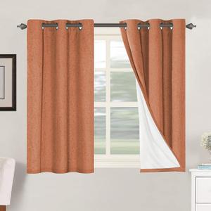 H.VERSAILTEX Primitive Linen Curtains 100% Blackout Curtain Drapes Burlap Fabric Curtains with White Thermal Insulated Liner, Grommet Top Drapes Living Room/Bedroom (2 Panels, 42 x 45 Inch, orange)