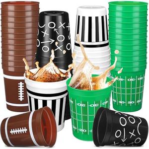 Tioncy 11 Pack Football Plastic Cups 16 oz Football Theme Reusable Cups 4 Designs Plastic Drinking Glass Bulk Assorted Sports Rugby Party Supply Drinkware for Coffee Beer Cream Snacks