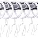 Hotop 30 Pcs Metal Drapery Curtain Rings 0.98/1.26/1.65 inch Interior Diameter and 30 Pcs Hanging Curtain Drapery Pin Hooks for Window Door Shower(32 mm,White)