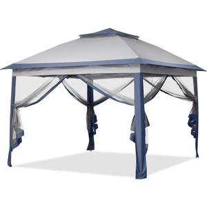 12x12 Pop Up Canopy Tent, Outdoor Canopy with Netting, Outdoor Gazebo for Backyard, Blue