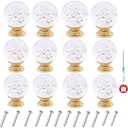 ANJUU 12pcs 30mm Cabinet Knobs with Screws Round Bubble Glass Vanity Knob Pulls for Kitchen Vanity Door, Bathroom, Cabinet, Office (Gold B Clear)