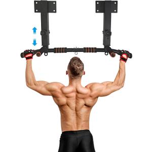 BESTHLS Wall Mounted Pull Up Bar and Dip Station, Heavy Duty Wall Mount Pull-up Chin Up Bar Multifunctional Home Gym Workout Indoor Exercise Equipment Support to 440 Lbs