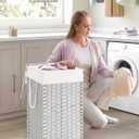 SONGMICS Laundry Hamper with Lid, 17.2 Gallon (65 L) Synthetic Rattan Clothes Laundry Basket with Lid and Handles, Foldable, Removable Liner, Cloud White ULCB165W01