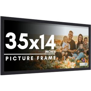 35x14 Frame Black Picture Frame - Complete Modern Photo Frame Includes UV Acrylic Shatter Guard Front, Acid Free Foam Backing Board, Hanging Hardware Wood Wall Frames for Family Photos - no Mat
