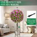 25" Artificial Boxwood Topiary Ball Trees with Purple Daisy, Fake Mums Plants with Ground SpikeSet of 2 UV Resistant Faux Bushes, Fake Shrubs for Garden, Patio, Porch, Yard, Indoor