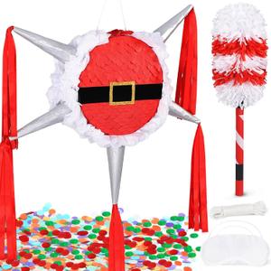 30" Mexican Star Pinata Large Santa Claus - Includes 24" Bat Stick, Eye Mask, Rope | Christmas Piata for Birthday Party Frozen, Snowflake Theme Event