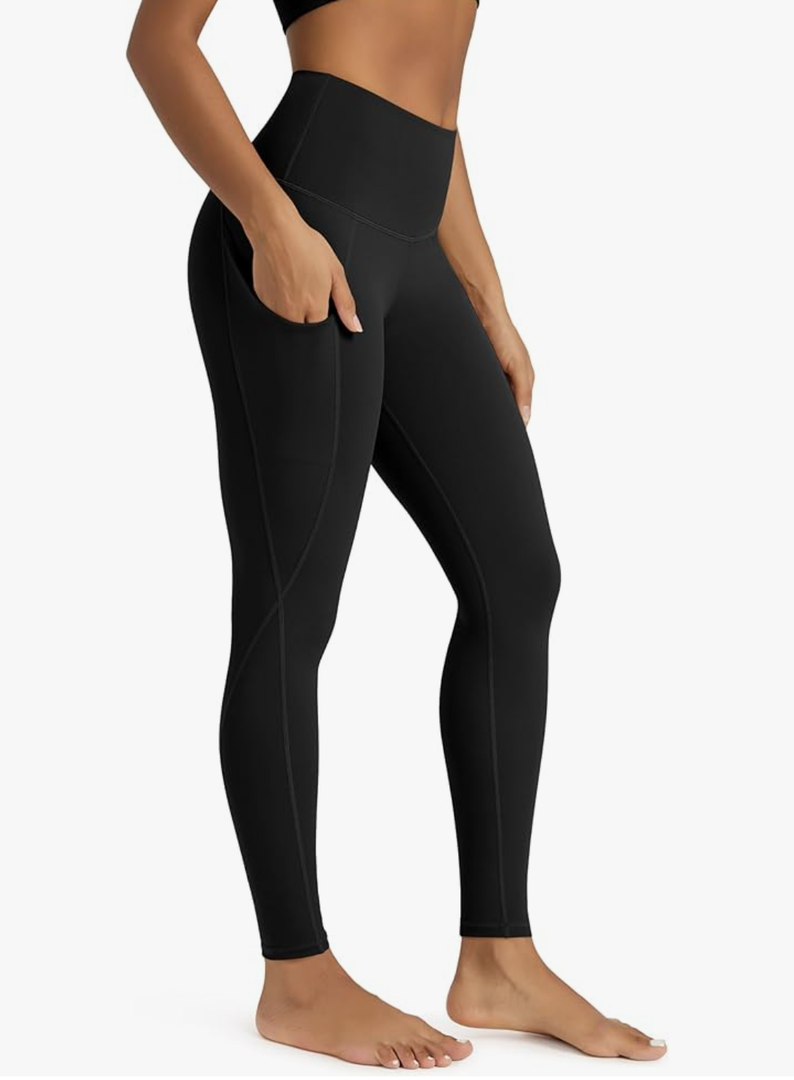 ODODOS Women's High Waisted Yoga Leggings with Pockets, Tummy Control Non See Through Workout Athletic Running Yoga Pants Size S