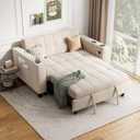 LINSY 3-in-1 Convertible Sofa Bed, 54" Pull Out Sleeper Sofa with Charging Station & Cup Holder, Small Folding Loveseat with Side Pocket for Small Space, Corduroy Couch, Beige