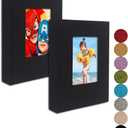 GPIRAL 4x6 Black Linen Photo Album with Clear Pages, Front Window for Personalization, 2 Pack