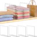 OKPOW Acrylic Shelf Dividers for Closet Organization - 10" Tall X 12" Deep Easy Installation Clothes Purses Organizer - Space-Saving Adjustable & Sturdy Clear Dividers for Wood Cabinet Shelves, 4 Pack