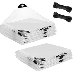 2pcs 10x12ft Anti-Tear Clear Tarp for Patio Winterizing - Waterproof Windproof Plastic Tarps with Grommets for Chicken Coop Greenhouse Frost Protection