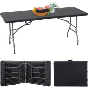 FDW Folding Half Portable Foldable Table for Parties Backyard Events (White, 6 FT 70 * 29) (Black, 6 FT)