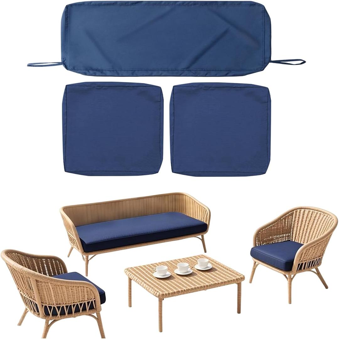 SK Studio 3Pcs Outdoor Cushion Covers Waterproof Patio Furniture Seat Cushions Replacement Covers for 4-Seater Wicker Rattan Chair Loveseat, 42x18x2, 18x18x2, Navy Blue