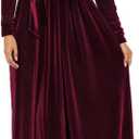 Women's Velvet Maxi Dress Crew Neck Long Sleeve High Waist with Belt Cocktail Party Bridesmaid Dresses Burgundy XL