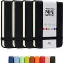 Tiny Notebook 3x4 Small Notepad Pocket Size, A7 Leather Hardcover Mini Notebook, Tear Off Sheet Tiny Notepad with Elastic Band, 4 Pack Mini Pocket Notebook for Nurse Reporter (Black)