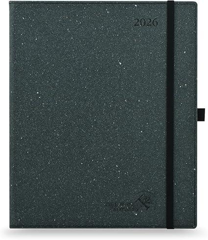 POPRUN 2026 Planner  2026 Recycled Weekly Planner[6.5''x 8.5'' Italian Regenrated Leather Hard Cover] with Hourly Schedule & Vertical Weekly Layout, Monthly Tabs, Inner Pocket  Black Grey